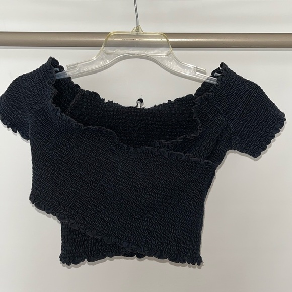Hollister Tops - Hollister Top M Smocked Milkmaid Crop Off Shoulder Short Sleeve Crisscross Black